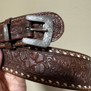 Collectible Diablo Sterling Silver Belt Buckle Wide Leather Belt Ornate Acorns